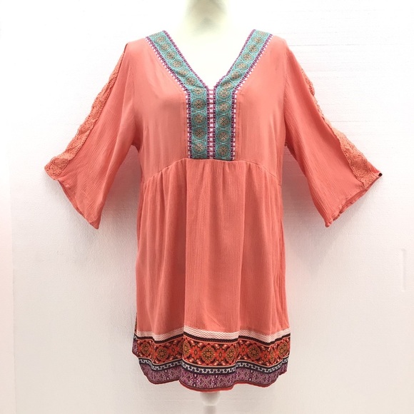 White Mark Boho Babydoll Tunic Top Large - Picture 1 of 7
